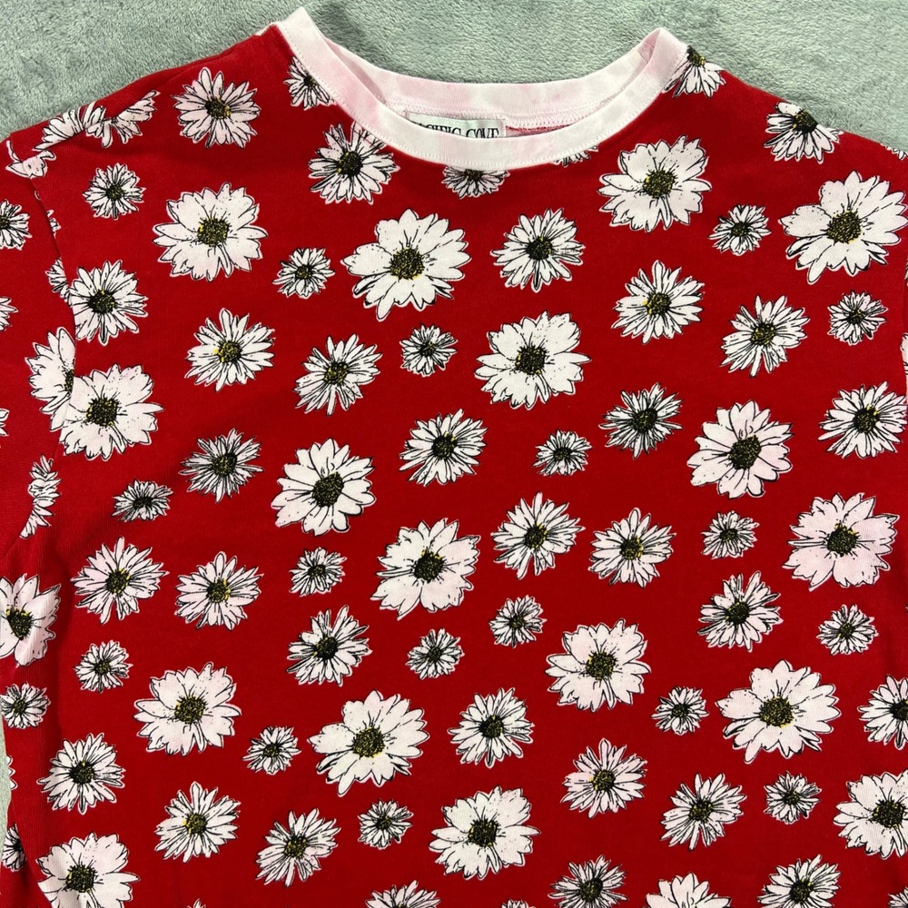Vintage Pacific Cove Floral T-Shirt Womens Large Red 90s Cotton Made in USA Good